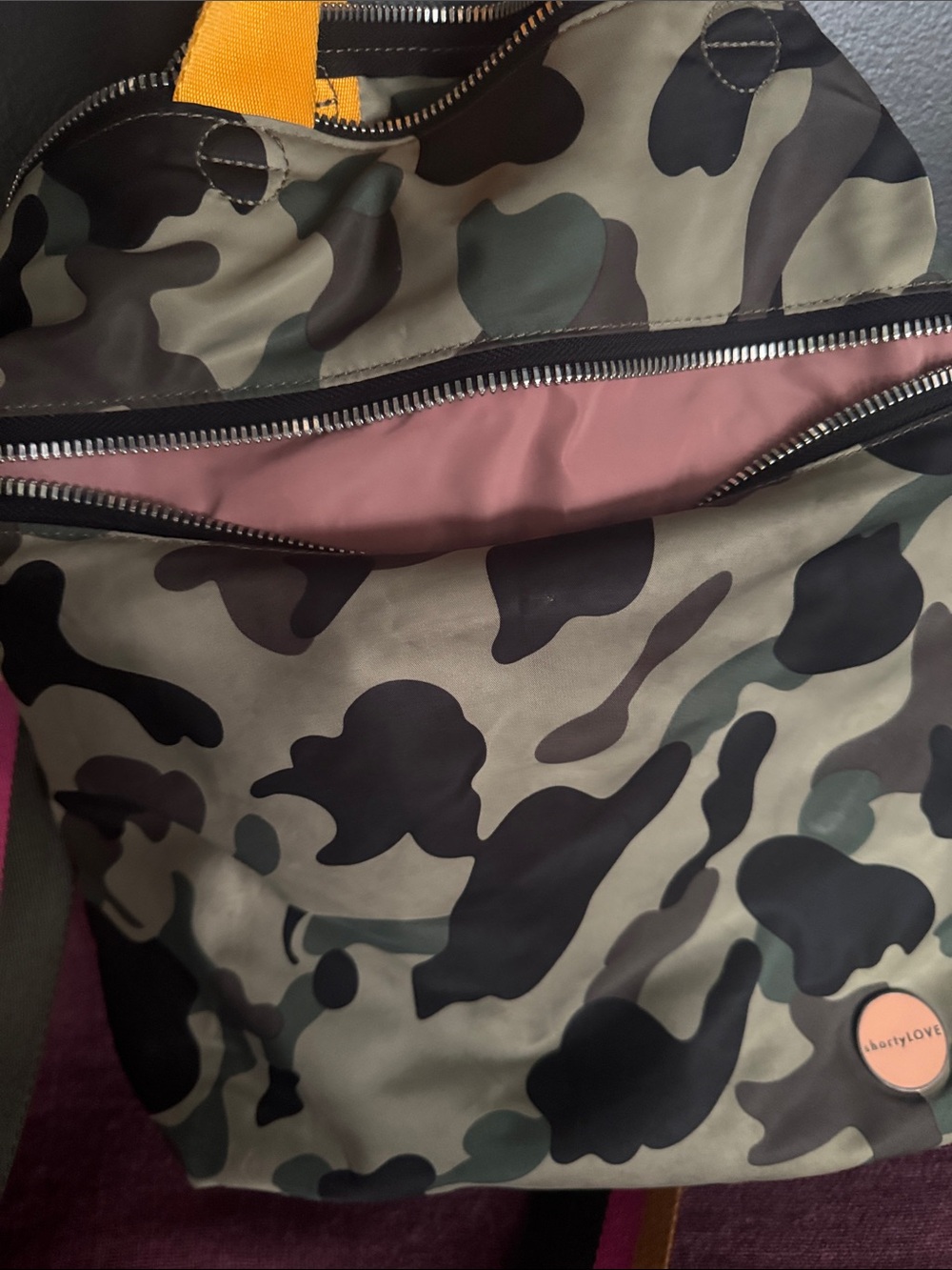 ShortyLove Camo cross body with Dusty Pink Lining